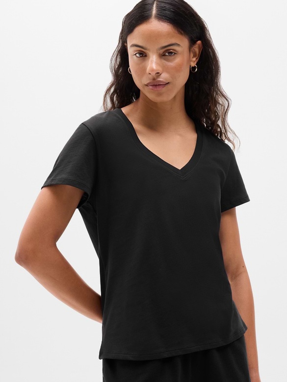 Athleta Black V-Neck Short Sleeve Tee